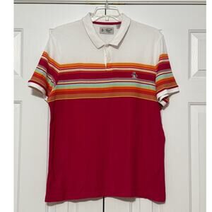 Men's Penguin Sangria Striped Golf Polo Shirt, XL